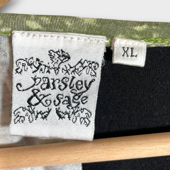 Parsley & Sage Popover Top XL Green Black V-Neck - Picture 4 of 6